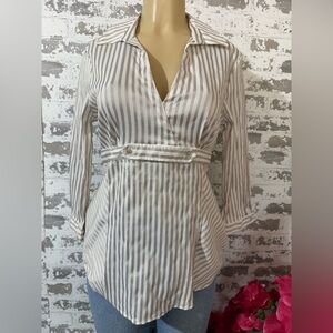 Zara Gray Striped Button Down Shirt